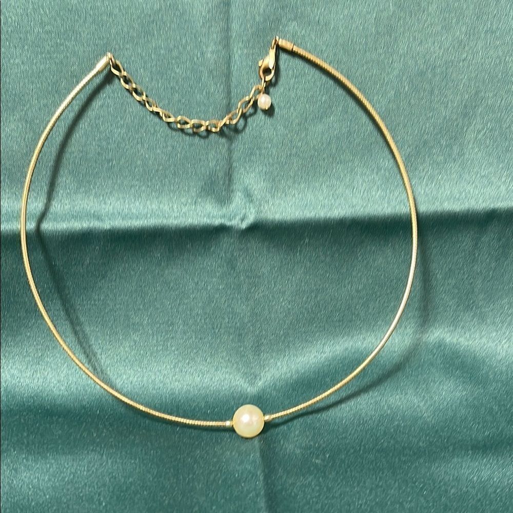 Vintage Avon Choker Style Elegant Gold Tone Necklace with Pearl Accent